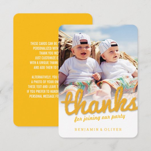 GeelVet Fun Schets Bedankt Tweeling Verjaardag Fot (Voorkant / Achterkant)