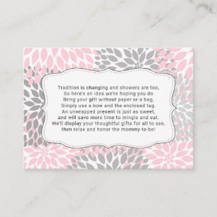 Geen baby shower inlegkaart, roze melkroze flacon informatiekaartje