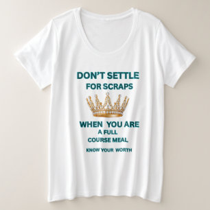 GEEN COMPROMISSEN VROUWEN WITTE TEAL KROON MOTIVAT GROTE MAAT T-SHIRT