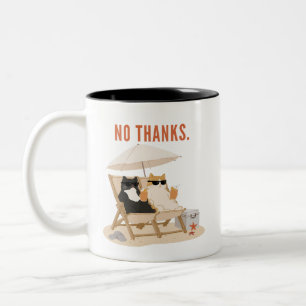 Geen Dank Ontspannende Katten Strand Illustratie Tweekleurige Koffiemok