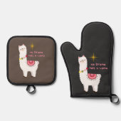 Geen drama, alleen een lama ovenwant & pannenlap set (Voorkant)