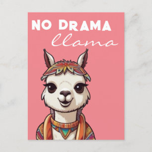 Geen Drama Llama Funky  Alpaca Girly Pink Briefkaart