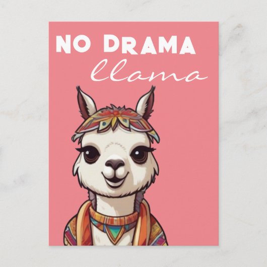 Geen Drama Llama Funky Alpaca Girly Pink Briefkaart (Voorkant)
