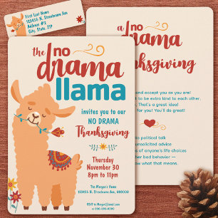 Geen Drama Llama Thanksgiving Cream Uitnodiging