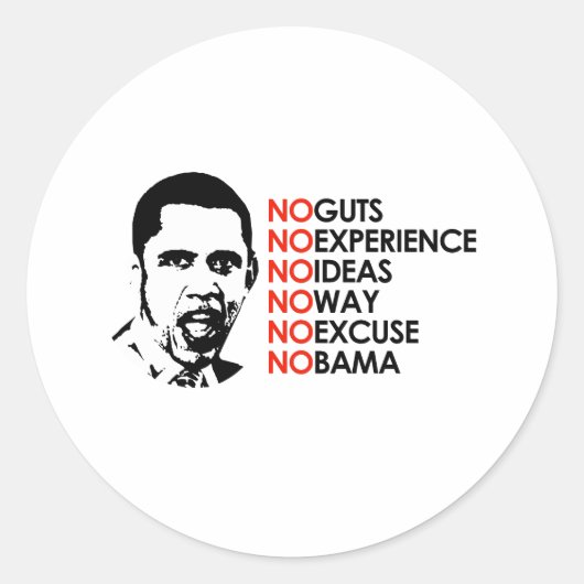 GEEN ERVARING, GEEN OBAMA RONDE STICKER (Voorkant)