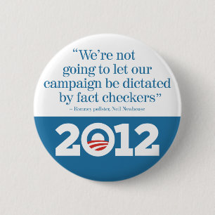Geen feitencontroleurs voor Romney Obama 2012 Ronde Button 5,7 Cm