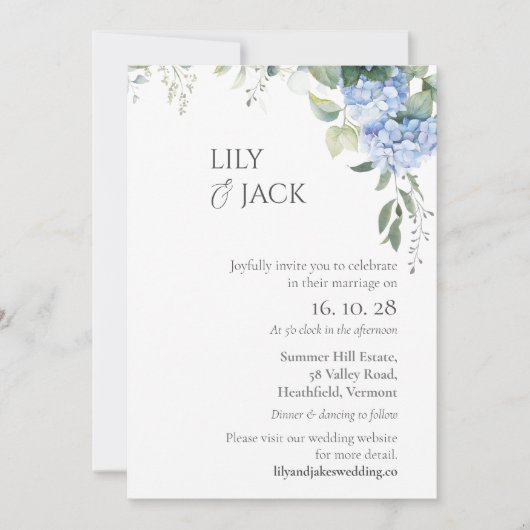 Geen foto Hydrangea bruiloft uitnodiging Flat Kaar (Voorkant)