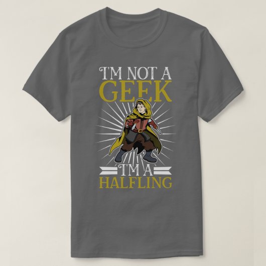Geen geek D20 Rollenspel Karakter Halfling T-shirt (Design voorkant)