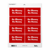 Geen geld honing etiket (Full Sheet)