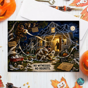 Geen getuigen, geen spijt Funny Monkey Halloween Feestdagen Kaart