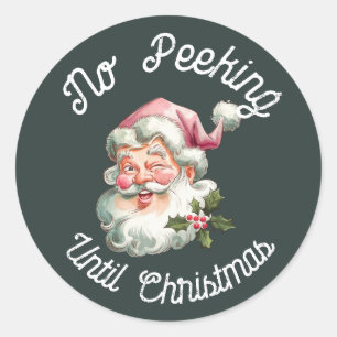 Geen gluren tot kerst leuke roze kerstman ronde sticker