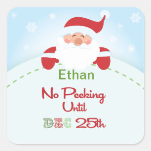 Geen gluren tot Kerstmis Santa Gift label Sticker