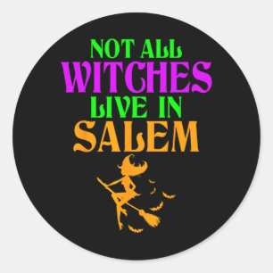 Geen Heksen Wonen In Salem Halloween Grappige Beze Ronde Sticker