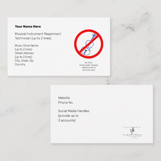 Geen instrumentele objecten Blauw Violin II Wit Visitekaartje (Voorkant / Achterkant)