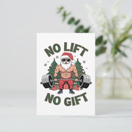 Geen Lift Geen Cadeau Grappige Kerstman Gym Fitnes Kaart (Staand voorkant)