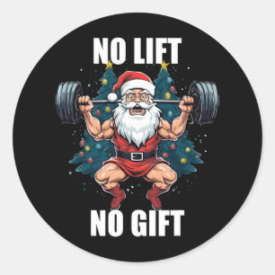 Geen Lift Geen Geschenk Kerstman Kerst Fitnesscent Ronde Sticker