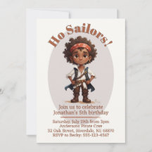 Geen matrozen! Boy Pirate verjaardagsuitnodiging