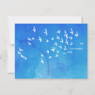 "Geen net verstrikt me" + vogels (wit op blauw) Briefkaart