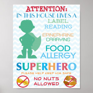 Geen Nuts toegelaten Superheld Boy Sign for Home Poster