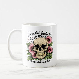 Geen onbeleefde Mok | Funny Skull & Floral Koffiek