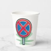 Geen parkeerwegbord rood blauw verkeerssymbool papieren bekers (Voorkant)