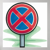 Geen parkeerwegbord rood blauw verkeerssymbool poster (Voorkant)