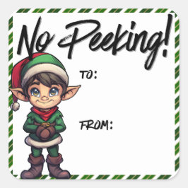Geen Peking Elf Kerstlabel Groen Vierkante Sticker