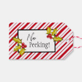 Geen piepermint Stripe Holly kerst Cadeaulabel (Voorkant (Horizontaal))