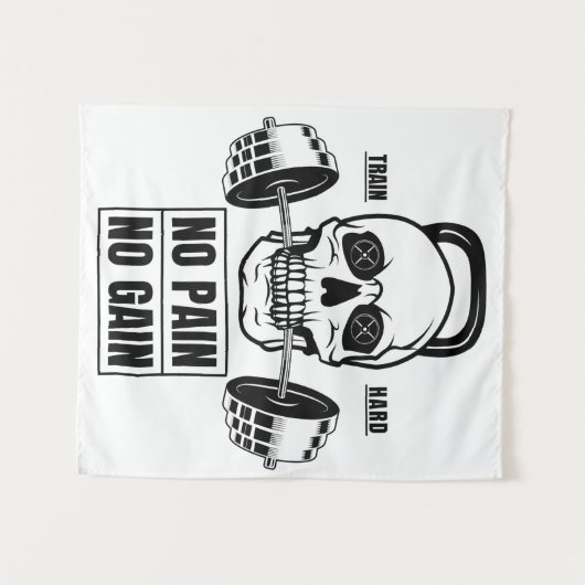 Geen pijn Geen pijn Barbell en schedel Wandkleed (Voorkant (horizontaal))