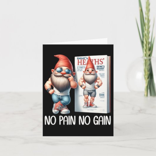 Geen pijn Geen winst Grappig Body Building Gnome v Kaart (Voorkant)