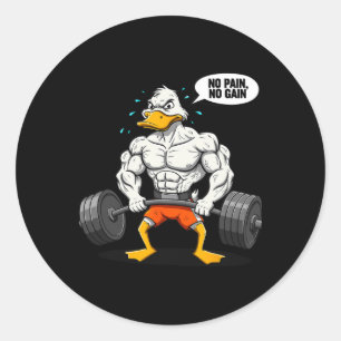 Geen Pijn Geen Winst Grappige Eend Gewichtheffer G Ronde Sticker