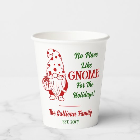 Geen plaats zoals Gnome Kerstmis Familienaam Datum Papieren Bekers (Achterkant)