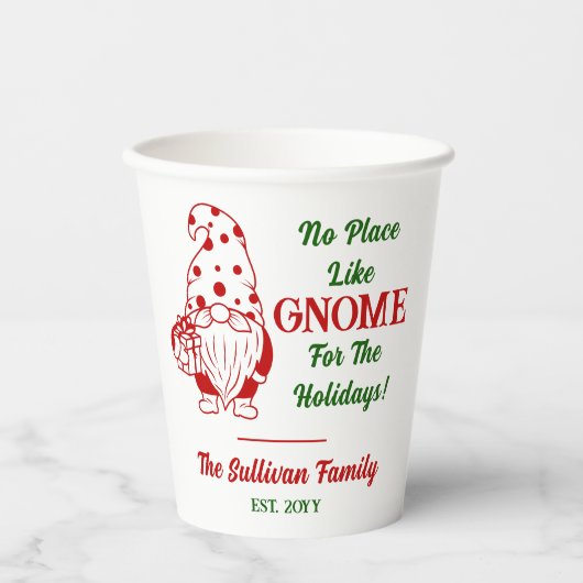 Geen plaats zoals Gnome Kerstmis Familienaam Datum Papieren Bekers (Voorkant)