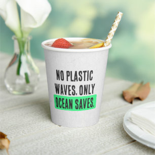 Geen plastic golven, alleen oceaan redt typografie papieren bekers