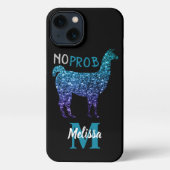Geen Prob Llama Aqua blue ombre Sparkles Monogram iPhone Hoesje (Achterkant)