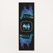 Geen Prob Llama Aqua blue ombre Sparkles Monogram Yogamat (Voorkant)