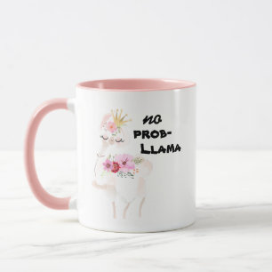 Geen Prob-Llama Funny  Floral Pink Llama Mok
