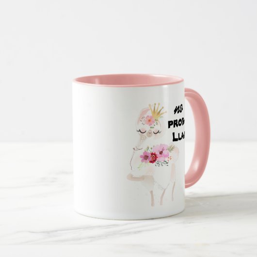 Geen Prob-Llama Funny  Floral Pink Llama Mok (Voorkant rechts)
