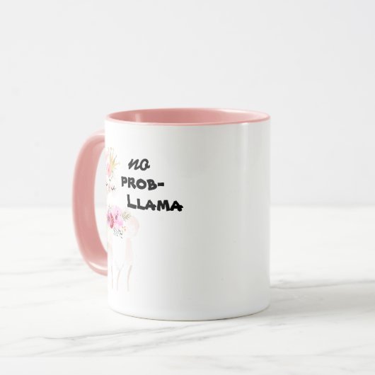 Geen Prob-Llama Funny  Floral Pink Llama Mok (Voorkant links)