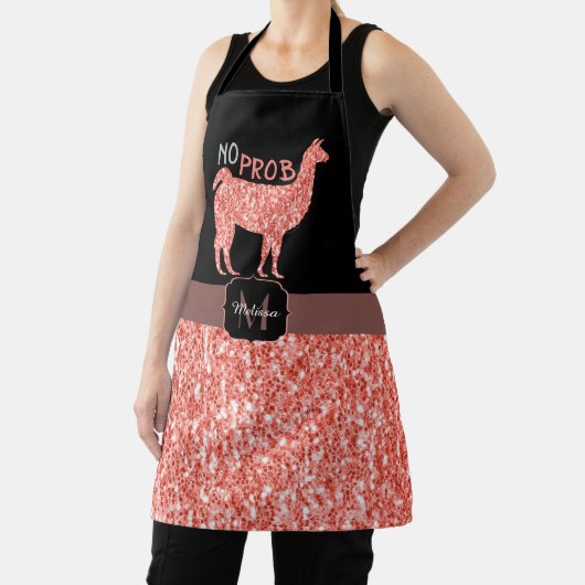 Geen Prob Llama roze koraal glitter Sparkles Schort (Insitu)