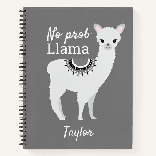 Geen ProbLlama Persoonlijk Cute Llama Gray Notitieboek (Voorkant)