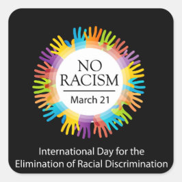 Geen racistische afbeelding met kleurrijke handen vierkante sticker