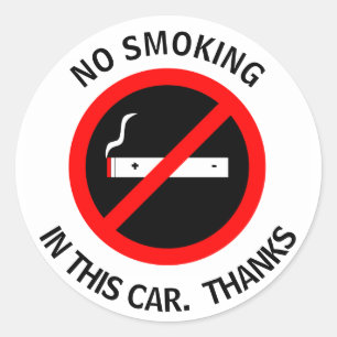 GEEN ROKEN IN DEZE AUTO. BEDANKT RONDE STICKER