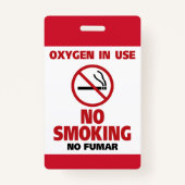 Geen roken - Zuurstof in gebruik - geen Fumar Badge (Achterkant)