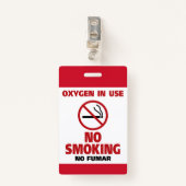 Geen roken - Zuurstof in gebruik - geen Fumar Badge (Voorkant met clip)