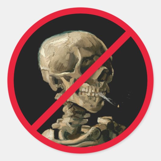 Geen rokerteken met Van Gogh Skull Artwork Ronde Sticker (Voorkant)