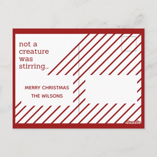 geen schepsel roerde de rode foto ' s kerst briefkaart (Achterkant)