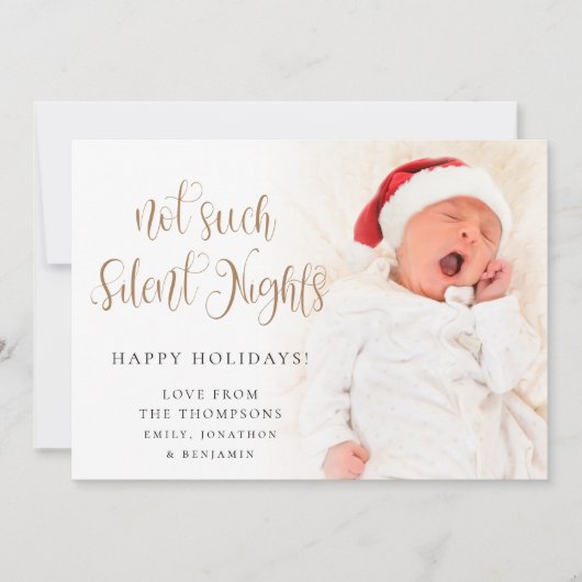 Geen Silent Night Baby Script-script met kerstmis Feestdagenkaart (Voorkant)