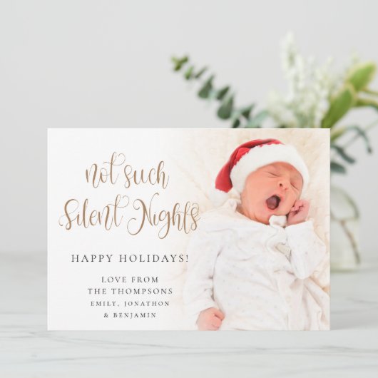 Geen Silent Night Baby Script-script met kerstmis Feestdagenkaart (Staand voorkant)