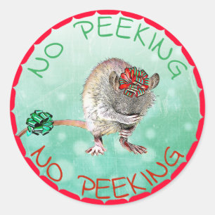 Geen spieken, kerstmuis, Label met cadeau